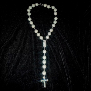 Kalung Rosario Moissanite Warna D VVS Perak 925 Bertabur Kristal Bola 15mm dengan Liontin Salib Bunda Maria - Product Image 1