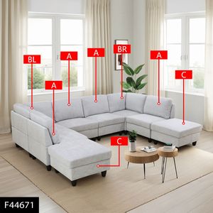 ספה בצורת u, ספה secional מודולרית להמרה עם אוטומנים, 8 פינת ישיבה נוחה/חדר ספה בצורת טרקלין מודרני - Product Image 1