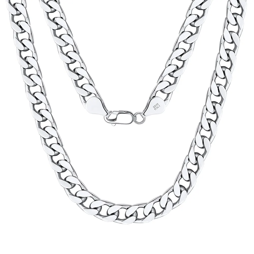 RINNTIN SC69 Hip Hop Jewelry 6mm Cuban Chain Necklace Rhodium Plated 925 Silver Diamond Cut Cuban Link Chain for Women Men