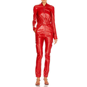 Rosso Profondo Scollo A V Delle Donne Magro <span class=keywords><strong>di</strong></span> Un Pezzo <span class=keywords><strong>di</strong></span> Cuoio Cargo Tuta Con <span class=keywords><strong>Pantaloni</strong></span> Lunghi - Product Image 2