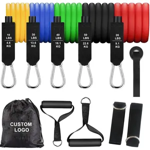 100 lbs custom logo Rubber Exercise bands resistance with handles 11 pcs elastic gym pull up bands with carry bag