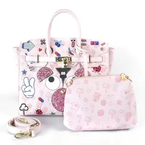 EYE THEME 2406 diseño de moda bolso de oso rosa brillante con billetera pequeña mujer tema de ojos Lindo bolso de mano brkin para mujer