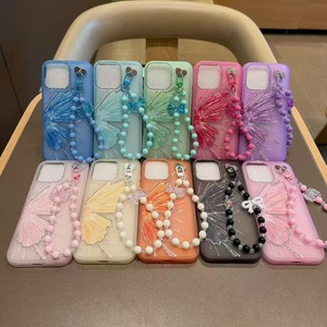 Cover per Cellulare Honor X5D/X6D Play 10/<span class=keywords><strong>Y6</strong></span> in Silicone Gel con Texture Gommata, Custodia con Motivo a Farfalla Diamantato e Cinturino da Polso con Perline - Product Image 1