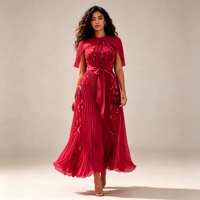 Direkt vom Hersteller: Elegantes 2026 Abendkleid mit integriertem Capelet, plissiert, Blumenmuster, Ombré, A-Linie, Gala-Kleid, Miyake Plissee-Kleid