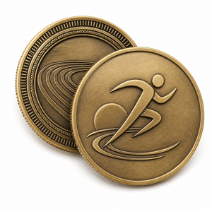 Moneta commemorativa personalizzata all'ingrosso per eventi sportivi, maratone e gare, in bronzo anticato con rilievo 3D - Product Image 1