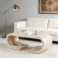 MEUBLES JIAMEIJIA |   Table basse ronde effet travertin avec piétement carré