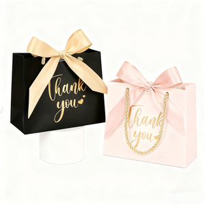 KM Luxury Custom Wedding Candy <strong>Gift</strong> Paper Bag with Ribbon <strong>Bow</strong> for Thank You Parties and Special Events - Product Image 3