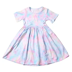 2024 butik yeni moda çocuk elbise kız kısa kollu elbise rahat kumaş yürüyor pamuk prenses parti kız elbise