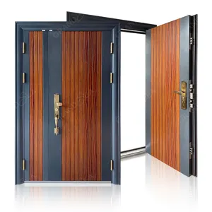 Porte d'entrée principale en acier inoxydable, couleur bois, anti-rouille, anti-cambriolage, porte de sécurité, pour le domicile