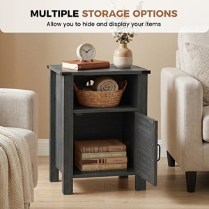 Farmhouse Nightstand with Rattan Decor Door Magnetic Soft Close <b>Side</b> End <b>Table</b> with Open <b>Storage</b> Compartment for Bedroom Living - Product Image 2