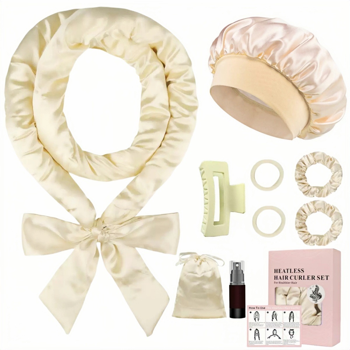 Set de 9 piezas: rizador beige y gorro de ducha.