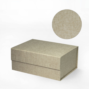 Boîte cadeau magnétique en lin naturel, esthétique épurée, pliable, format A5 profond, pour cadeaux et présentation en magasin - Product Image 1