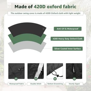 Commercio all'ingrosso Oxford esterno altalena sedia appesa guscio d'uovo copertura antipolvere Patio sedia a dondolo con supporto parapioggia - Product Image 4