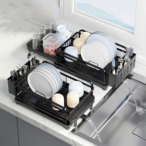 Étagère de rangement multifonctionnelle à double niveau rétractable en métal, écologique et peu encombrante, pour salle de bain - Product Image 1
