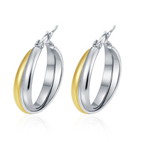 Boucles d'oreilles créoles rondes bicolores Euro-Américaines en acier inoxydable plaqué or 18 carats, bijoux de fête tendance pour femmes