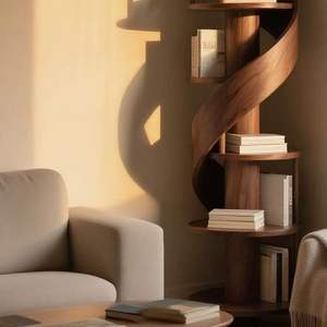 Étagère de rangement, présentoir dentaire, étagère Bogu en noyer noir, bibliothèque domestique, étagère d'angle pour salon, étagère de rangement sur pied - Product Image 4