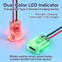 Conector de Carga USB-C Transparente Precableado con Luz Indicadora de Encendido y Cable, Tipo C Hembra, LED de Doble Color LN-010