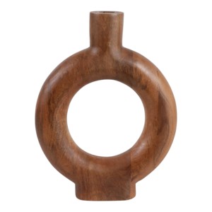 Vaso Rotondo in Legno di Mango con Dettagli in Ceramica per Soggiorno, Vaso Decorativo per Fiori, Esposizione per Ufficio, Stile Casual - Product Image 1