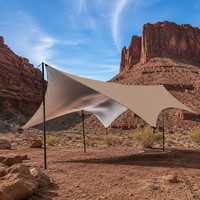 Tente de camping papillon, couleur sable désertique, imperméable, revêtement argenté, toile Oxford, 4 poteaux en aluminium, 3000 mm, UPF50, abri solaire, 6-8 personnes