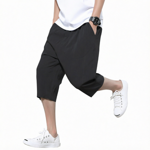 Pantalones Cortos Casuales de Lino para Hombre, Cintura Elástica, Pantalones de Playa para Verano - Product Image 1
