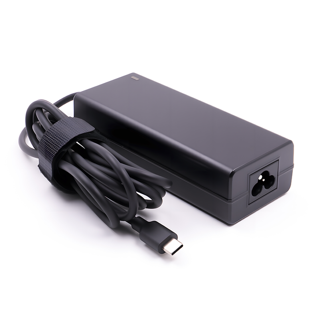 100W USB-C Fast Charger 1.5M 3-Core Cable Matte Black with Hook and Loop Strap & IEC C5 Plug 5V-20V
