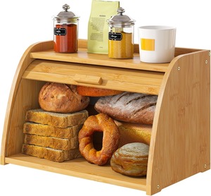 Boîte à pain en bambou naturel à couvercle roulant pour comptoir de cuisine, rangement alimentaire, support pour boîtes à pain pour le rangement des aliments dans la cuisine - Product Image 3