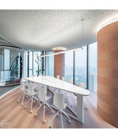 Tables de conférence de bureau en pierre artificielle au design incurvé, avec installation de prises électriques modernes sur mesure, pour école, maison et bureau