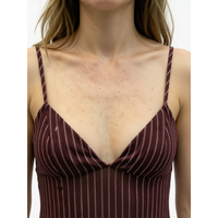 Robe mini en tricot à rayures marron, bretelles spaghetti, col en V, imprimé numérique, taille naturelle, printemps-été pour femmes