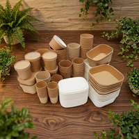 Vente en gros de bols à salade en papier kraft biodégradable, conteneur rectangulaire avec couvercle, logo personnalisé, 500 ml, 650 ml, 750 ml, 1000 ml pour restaurant