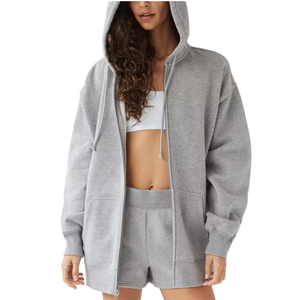 Sweat-shirt à capuche zippé décontracté pour femme, style boyfriend basique, automne-hiver, avec logo frontal, design personnalisé ODM - Product Image 3