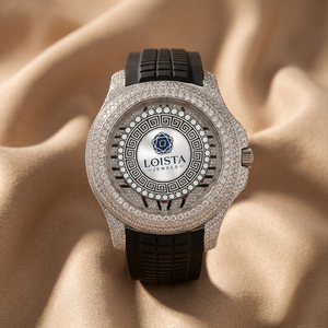 Premium Quality <b>Blue</b> Leather Iced Out Diamond Wrist <b>Watch</b> <b>for</b> Office Party and Evening Wear Available LOISTA - Product Image 2