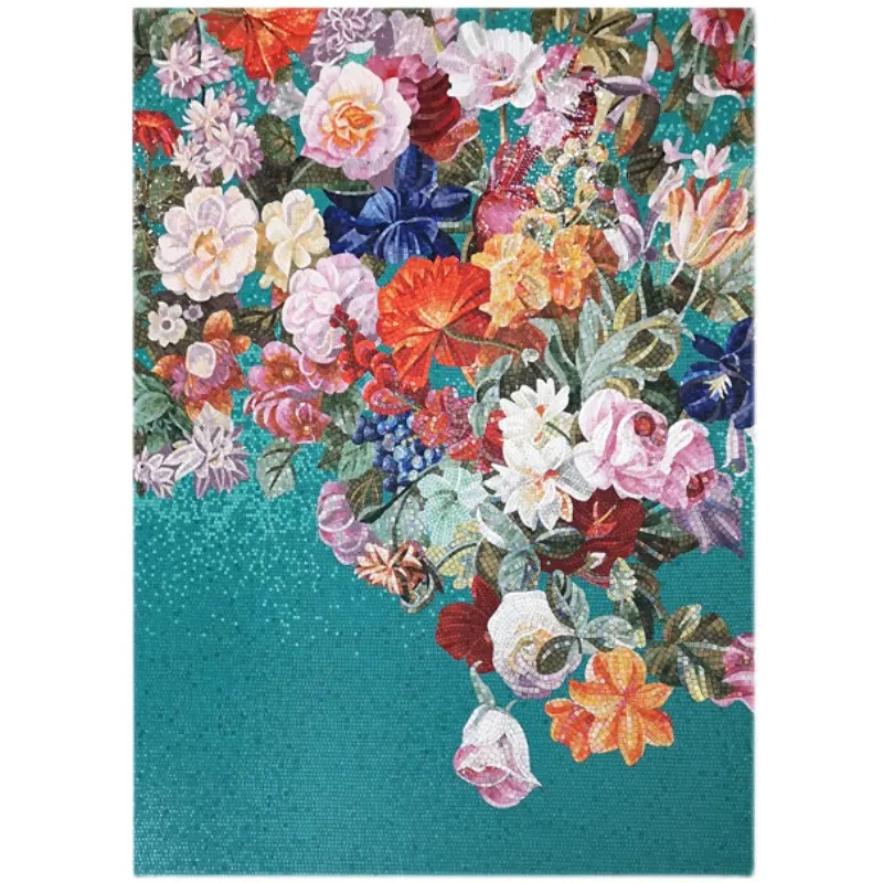 Beautiful Hand Cutting Colorful Decorative Flower Art Pattern Ice Jade Crystal Glass Mosaic Mural Pictures