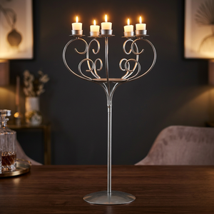 5 Tealight Silver Iron Candelabra <b>Tall</b> Decorative <b>Candle</b> <b>Holder</b> Nordic Home Decoration - Product Image 1