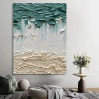 Peinture 3D texturée à l'huile de paysage de plage, grande toile abstraite lavable turquoise, art mural côtier vague blanche