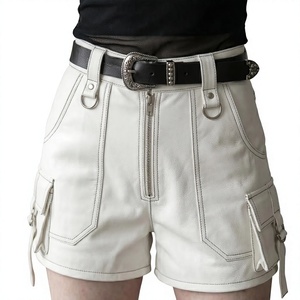 High Waisted <b>Cargo</b> Shorts With Zipper Fly And Pockets Moto Biker Style Women's Canvas Shorts - Product Image 1