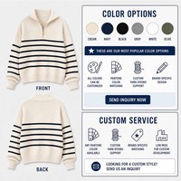 Pull-over en maille ample à rayures décontracté et simple pour femme, avec col demi-zip et manches raglan tombantes