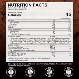 Private Label Lion's Mane Mushroom Support Cognitive Coffee <b>Powder</b> Natrual Ashwagandha Enhance <b>Energy</b> Mushroom Coffee <b>Powder</b> - Product Image 2
