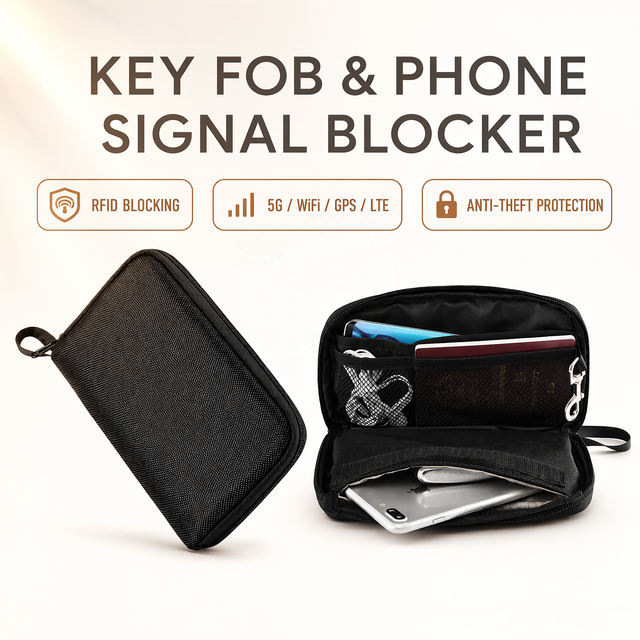Wholesale Multifunction RFID Faraday Signal Blocking Bag Anti Tracking Phone Privacy Pouch Travel Organizer Case with Key Clip