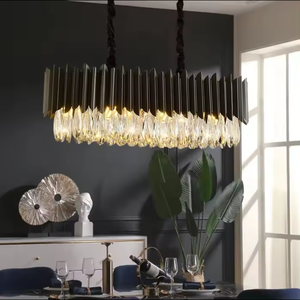 Round Chandelier Hotel Black <b>Modern</b> Luxury Rectangle Crystal Drop <b>Led</b> Chandeliers in <b>Ceilings</b> - Product Image 2