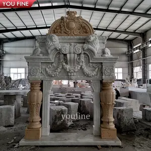 कस्टम लक्जरी सफेद संगमरमर चिमनी चारों ओर बड़ा Overmantel डबल परत Mantel