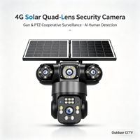 Caméra CMOS solaire 4G à 4 canaux avec quatre objectifs, détection et suivi automatiques, stockage sur carte TF et cloud, vision nocturne couleur extérieure