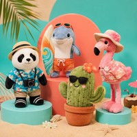 Ensemble de jouets en peluche pour les vacances d'été à la plage, Panda Touriste, Dauphin Surfiste, Cactus, Flamant rose