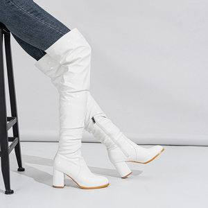 Patent Leather Elastic <b>Chunky</b> Heel 2024 Sexy Over the Knee Ladies Fashion Female Casual Heels Woman Long Boots - Product Image 2