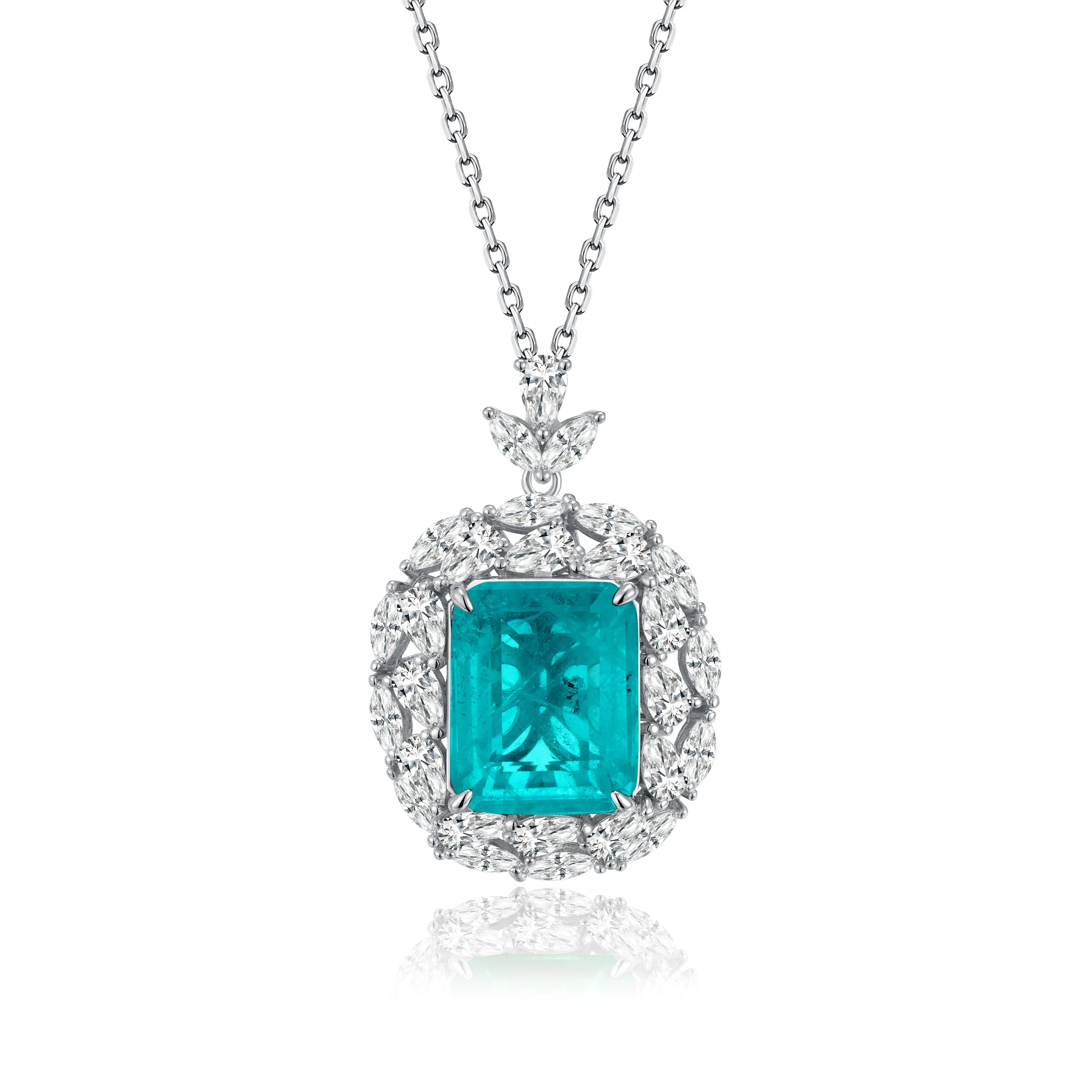 YZ fashion jewelry necklaces paraiba emerald green Fusion Gemstone pendant necklace 925 sterling silver necklace jewelry