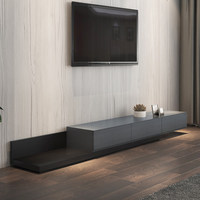 Console TV flottante minimaliste moderne avec rangement dissimulé, compartiments de rangement noirs élégants, console multimédia pour salon