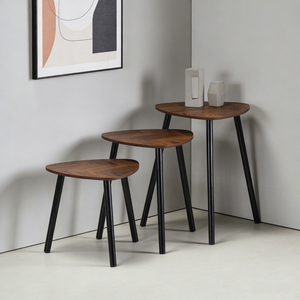 <strong>Nesting</strong> Sofa Side <strong>Tables</strong> <strong>Set</strong> <strong>of</strong> <strong>3</strong>, Triangular Wooden Accent <strong>Tables</strong> with Black Metal Legs for Living Room - Product Image 5