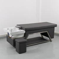Lit de lavage de cheveux de style thaïlandais Fuying Beauty Salon, personnalisé en cuir PU, avec tabouret