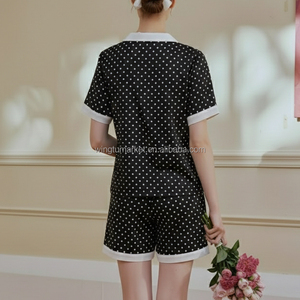 Ensemble de pyjama d'été pour femmes, à pois, manches courtes, col en V, haut boutonné, short, 2 pièces, vêtements de nuit - Product Image 2