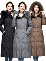 Nouvelle doudoune d'hiver pour femme avec col en cuir, doudoune en duvet de canard de haute qualité, élégante et chaude, longueur mi-cuisse