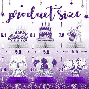 Decorazioni di <span class=keywords><strong>Compleanno</strong></span> Viola e Argento, Centrotavola a Nido d'Ape per Donne e Adulti, Decorazioni per Tavolo di <span class=keywords><strong>Buon</strong></span> <span class=keywords><strong>Compleanno</strong></span>, Accessori per Feste - Product Image 2
